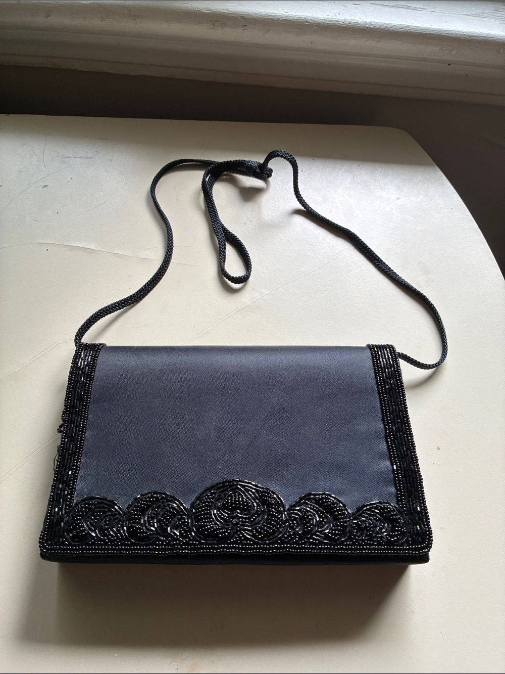 Black Beaded Evening Crossbody Bag